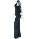 Solid Color Sexy Sleeveless Deep U-Neck Low Back Tight Fitting Casual Jumpsuit Female