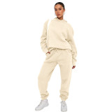 Fall Winter Solid Color Hooded Tracksuit Long Sleeve Hoodies Women's Fashion Casual Pant Two Piece Set