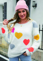 Suéter básico con estampado de corazones y cuello redondo para mujer