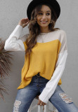 Women Patchwork Loose Colorblock Casual Sweater