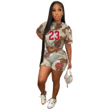 Women Summer Camouflage Print Top and Shorts Two-Piece Set.