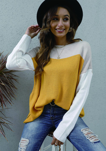 Women Patchwork Loose Colorblock Casual Sweater