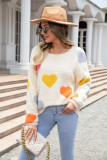 Women Round Neck Basic Heart Print Sweater