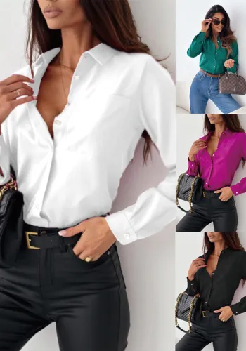 Women Fall Solid V-Neck Shirt