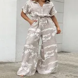 Plus Size Women's Fall Short Sleeve Jumpsuit