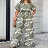 Plus Size Women's Fall Short Sleeve Jumpsuit