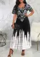 Sexy Fashion Printed U-Neck Short Sleeve Women's Long Dress