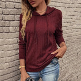 Autumn Solid Color Long-Sleeved Hooded Pullover Knitting Shirt For Women