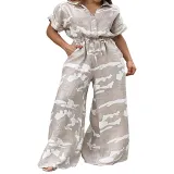 Plus Size Women's Fall Short Sleeve Jumpsuit