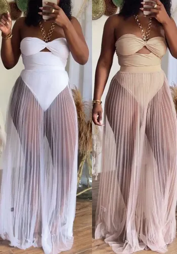 Sexy Mesh See-Through Halter Neck Two-Piece SKirt Set
