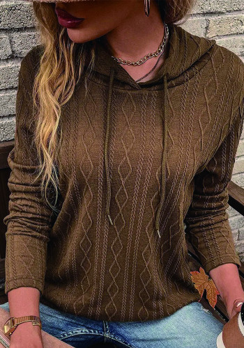 Camicia da donna in maglia pullover con cappuccio a maniche lunghe in tinta unita autunnale
