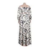 Sexy Printed Lantern Sleeve Off Shoulder Top Slit Long Skirt Two-Piece Set