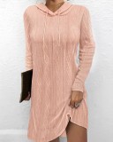 Autumn Solid Color Long-Sleeved Hooded Pullover Knitting Dress For Women