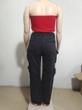 Trendy Multi Pocket Denim Pants Wash Cargo Pants Jeans
