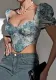 Sexy Low Back Puff Sleeve Fishbone Camisole Retro Svest