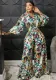 Women Spring V-Neck Print High Waist Wide Leg Jumpsuit