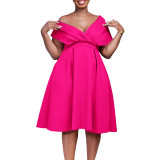 African Women V Neck Off Shoulder Sexy Lace-Up Formal Party Dress