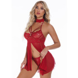 Plus Size Women Backless See-Through Lace-Up Sexy Lingerie