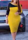 Plus Size African Women Autumn Solid Three Quarter Sleeve Color Block Dress