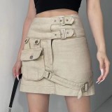 Women American Pocket Cargo Denim Mini Skirt