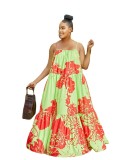 Plus Size African Women Sexy Strap Printed Loose Dress