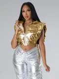 Women fashion Puffed Shiny Vest Jacket