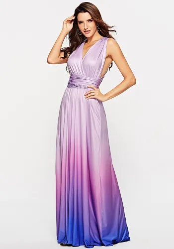 Women Sexy Gradient Crossover Backless Lace-Up Maxi Dress