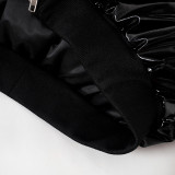 Women Winter Patchwork Pu Leather Long Sleeve Crop Puffed Jacket