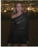 Women Bodysuit with Rhinestones Slash Shoulder Mesh Sexy Lingerie
