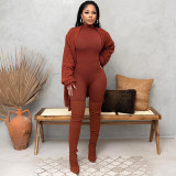 Women autumn and winter turtleneck long-sleeved top and Pant Casual two-piece suit