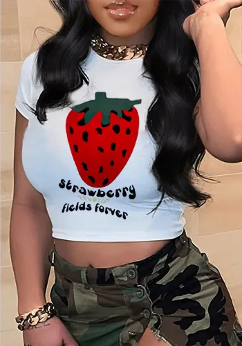 Women Round Neck Printed Short Sleeve T-Shirt