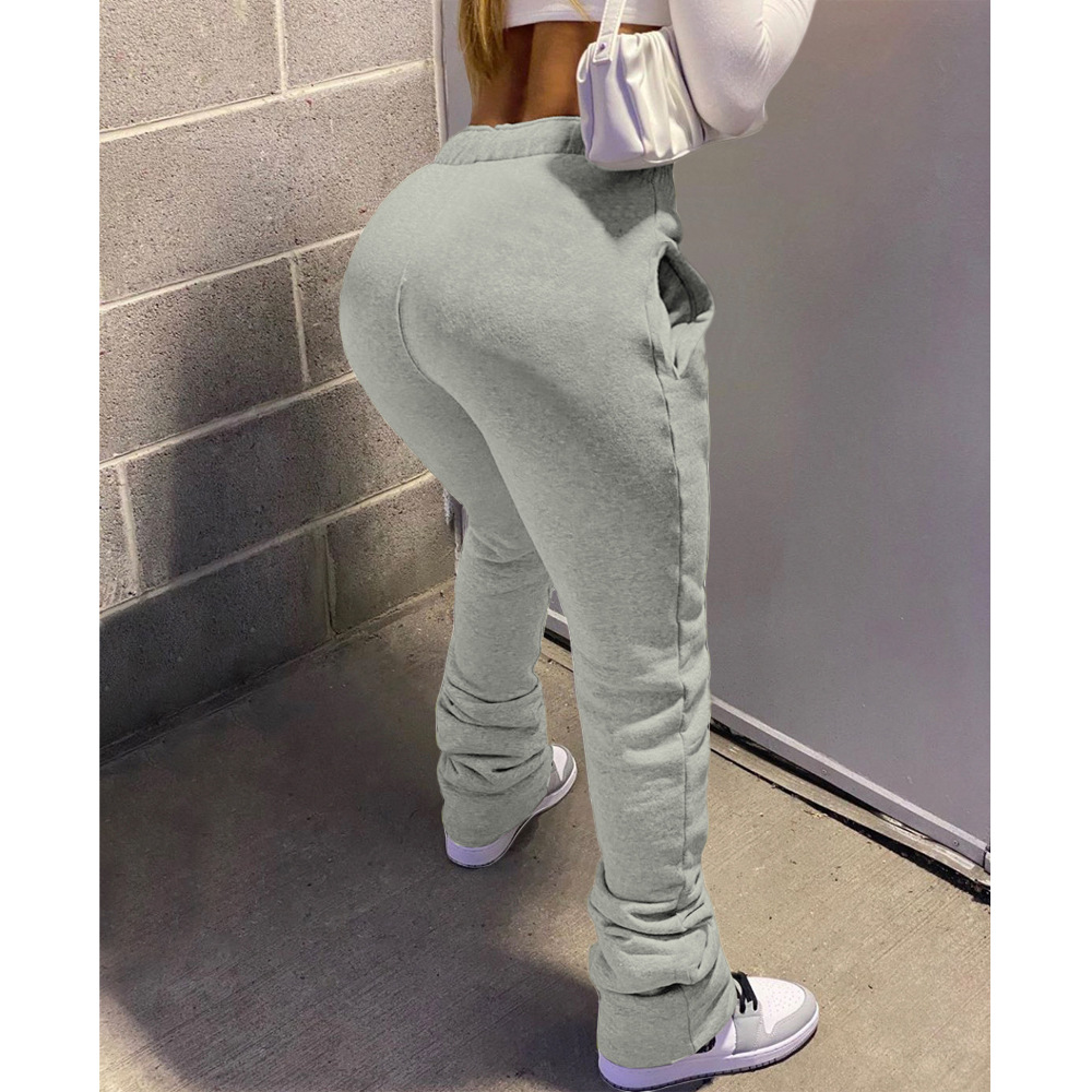 Women Fleece Sport Drawstring Pocket Stacked Pant - The Little Connection