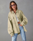 Women Casual Fall Washed Solid Denim Jacket