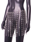 Women Summer Hollow Gemstone Tassel Skirt