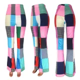Women Casual Printed Plaid Casual Pants