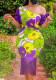 Women Slash Shoulder Balloon Sleeve Floral Print Tassel Dress