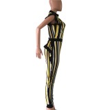 Women Sexy Sleeveless Ruffle Edge Stripe Jumpsuit