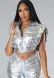 Women fashion Puffed Shiny Vest Jacket