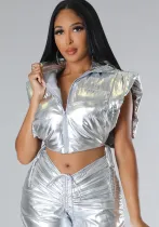 Women fashion Puffed Shiny Vest Jacket