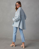 Women Casual Fall Washed Solid Denim Jacket