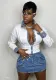 Women Shirt and Denim 3d Pocket Mini Skirt Two-Piece Set