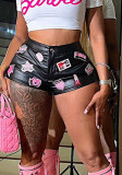 Mulheres verão sexy curto rotulado mini shorts de couro pu