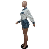Women Shirt and Denim 3d Pocket Mini Skirt Two-Piece Set