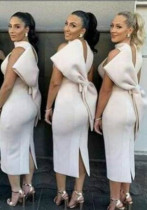 Plus Size Women Halter Neck Sleeveless Bow Sexy Backless Dress