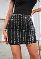 Women Summer Hollow Gemstone Tassel Skirt
