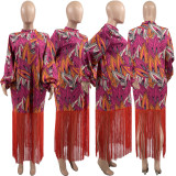 Women's Casual Print Fringed Maxi Dress