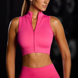 Zipper Shockproof Sports Tank Top Women's Running Fitness Bra One-Piece High-Necked Yoga Vest