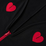 Women's Fall/Winter Heart Print Embroidery Zipper V-Neck Long Sleeve Jumpsuit