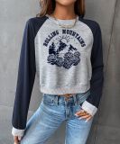 Spring And Autumn Print Contrast Color Round Neck T-Shirt