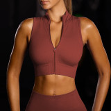 Zipper Shockproof Sports Tank Top Women's Running Fitness Bra One-Piece High-Necked Yoga Vest